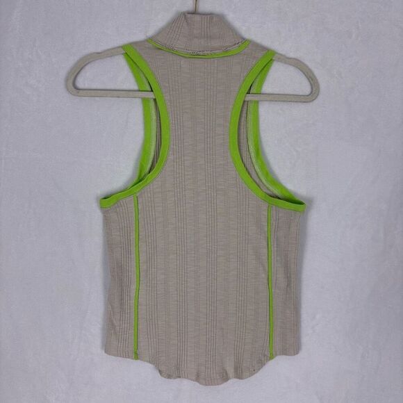 Free People We The Free Light Grey/ Neon Green Mock Neck Tank Top Size Small - Picture 6 of 9